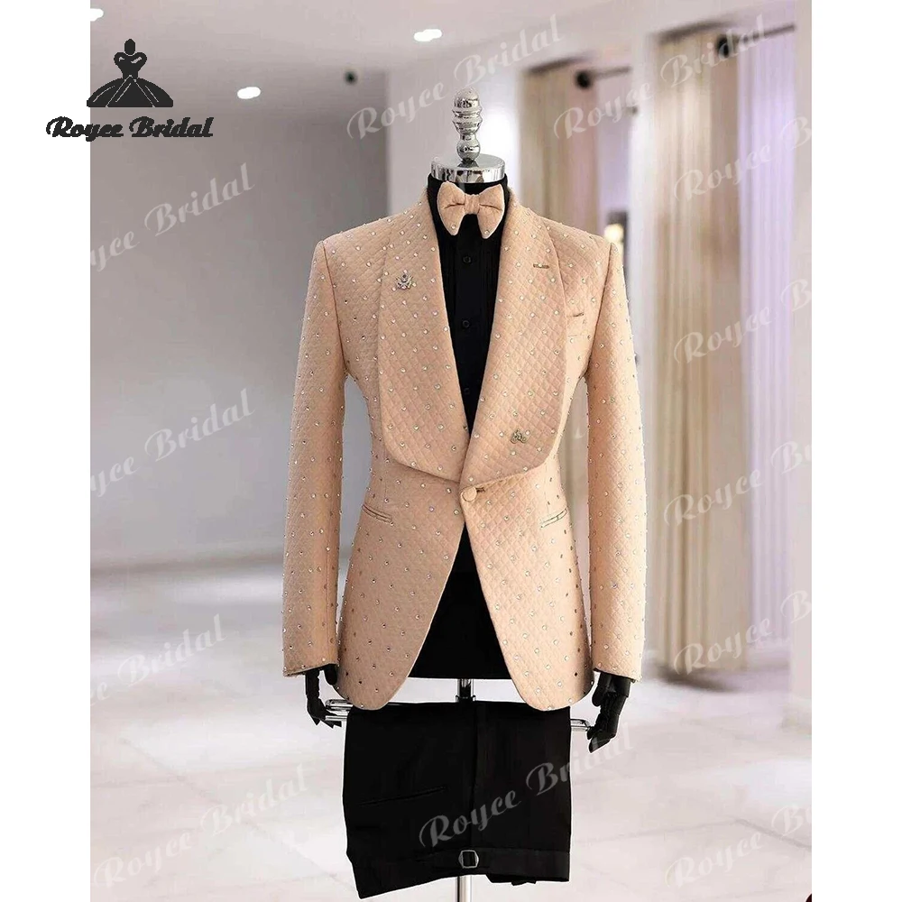 Two Piece Shawl Lapel Single Breasted Wedding Men's Suit 2026 Beaded Fomal Evening Prom Suits costume homme mariage
