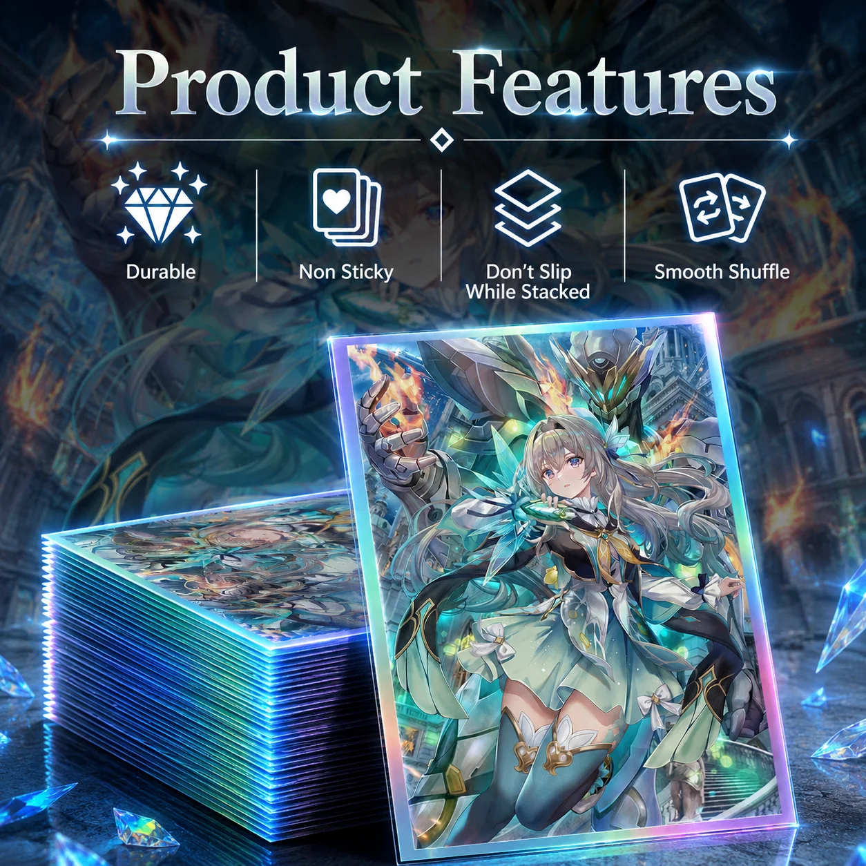 67X92mm 120 Stück Transparente Vorderseite & Holografischer Effekt Rückseite Standardgröße Art Anime Kartenhüllen für MTG/PTCG Spiel Top Loading Brettspiel Sammelkarten-Schutz