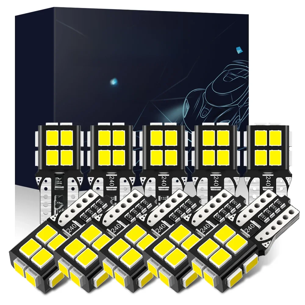AUXITO 10Pcs W5W T10 194 LED Canbus Bezbłędne żarówki do samochodowych świateł sygnalizacyjnych LED Wewnętrzne lampy do czytania Klinowe boczne lampy bagażnika 12V — zdjęcie 2