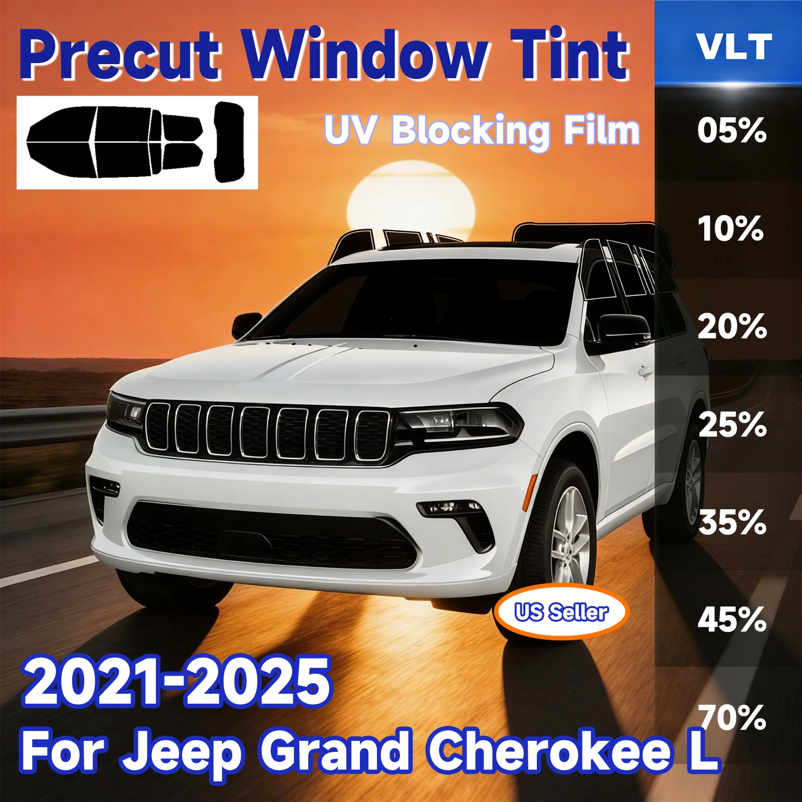 

Предварительно нарезанная тонировочная пленка для Jeep Grand Cherokee L 2021-2025: защита от солнца и УФ/ИК-излучения, блокировка тепла, для передних и задних стекол автомобиля