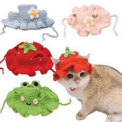 Knitted Cat Hat Autumn Winter Elastic Pet Hat Cute Frog Shape Pet Cap Puppies Kittens Parties Photoshoots Decor Cat Accessories