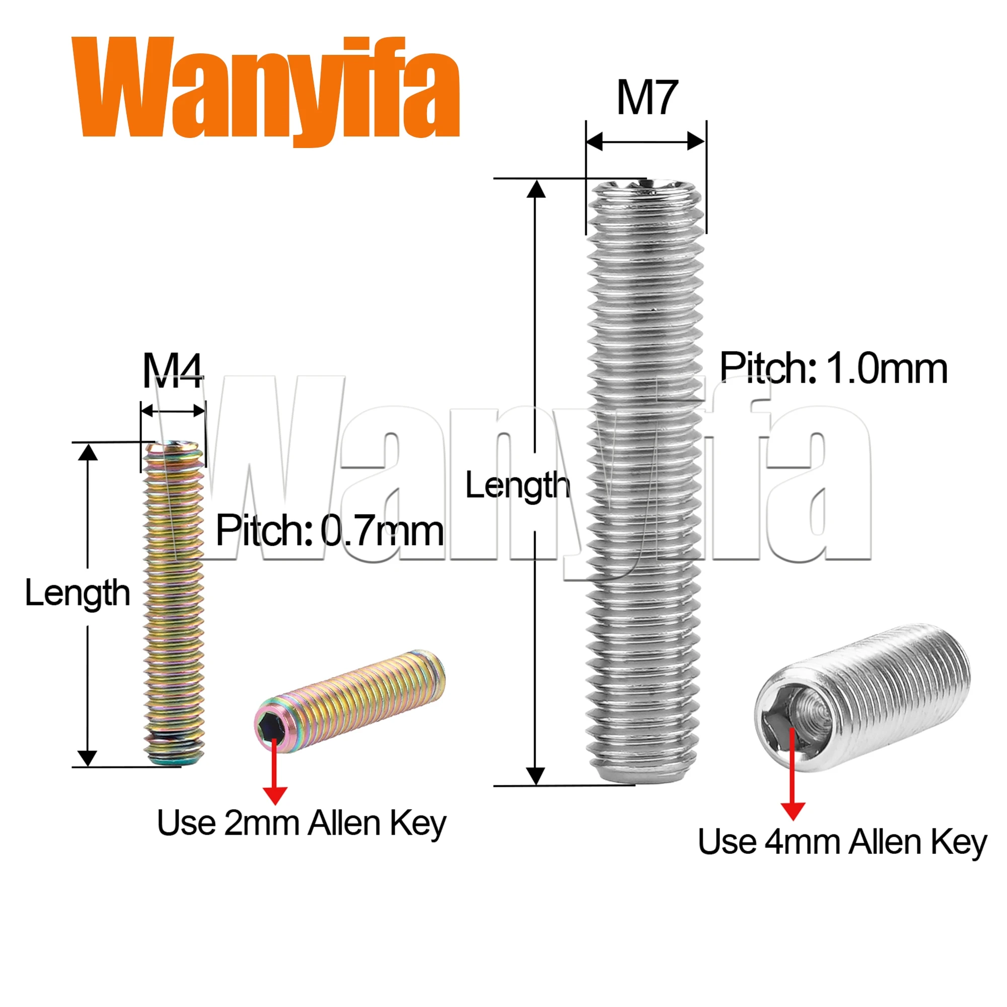 Wanyifa Invisible Bolt Set M4x8/10/12/13.5/16/18/20/22mm M7x20/25/30/35/40/45/50mm Titanium Alloy Headless Threaded Allen Screws