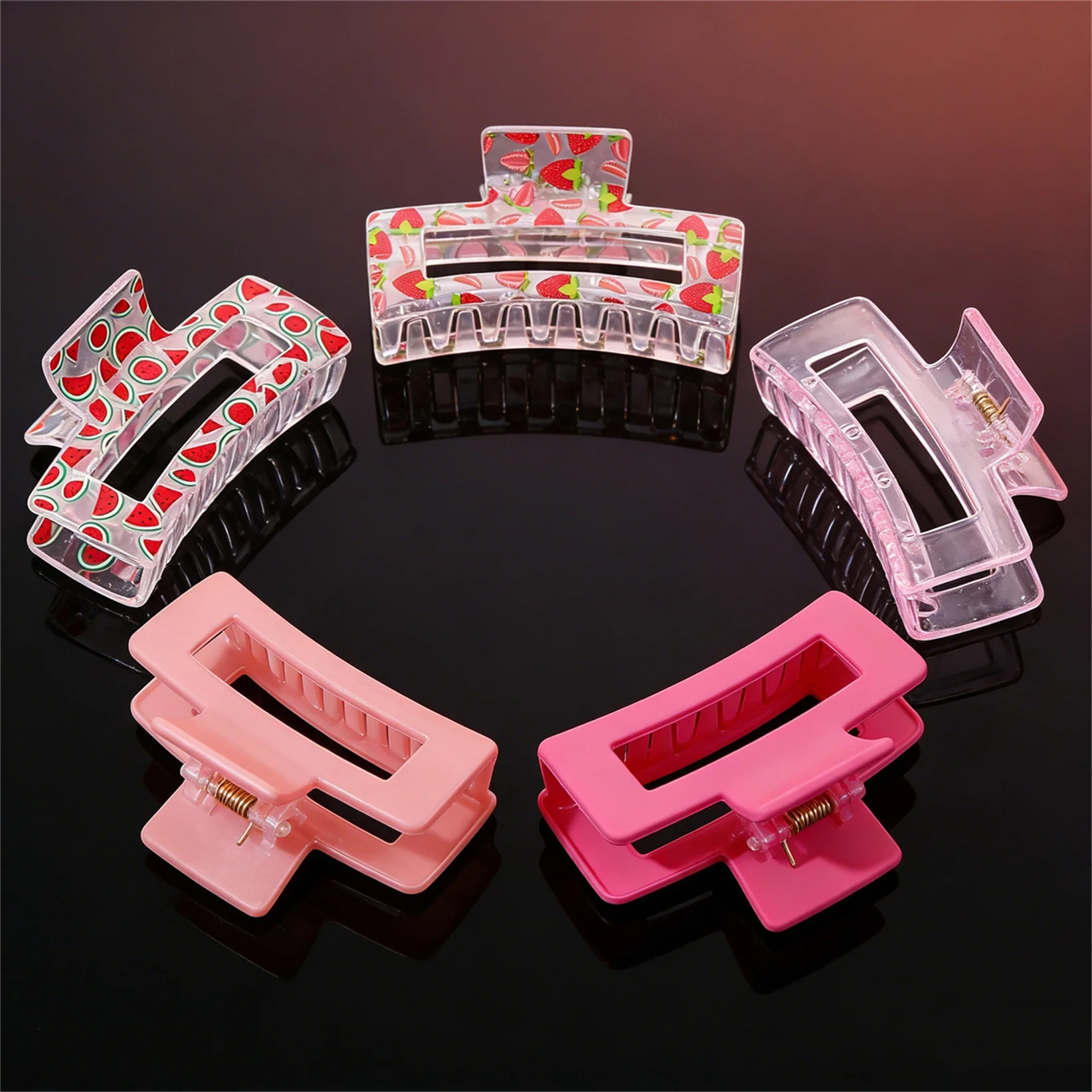 

5Pcs Pink Medium Hair Claw Clips for Women Girls,Blue Strong Hold Matte Square Banana Clips Hair Accessories for Thick Thin Hair