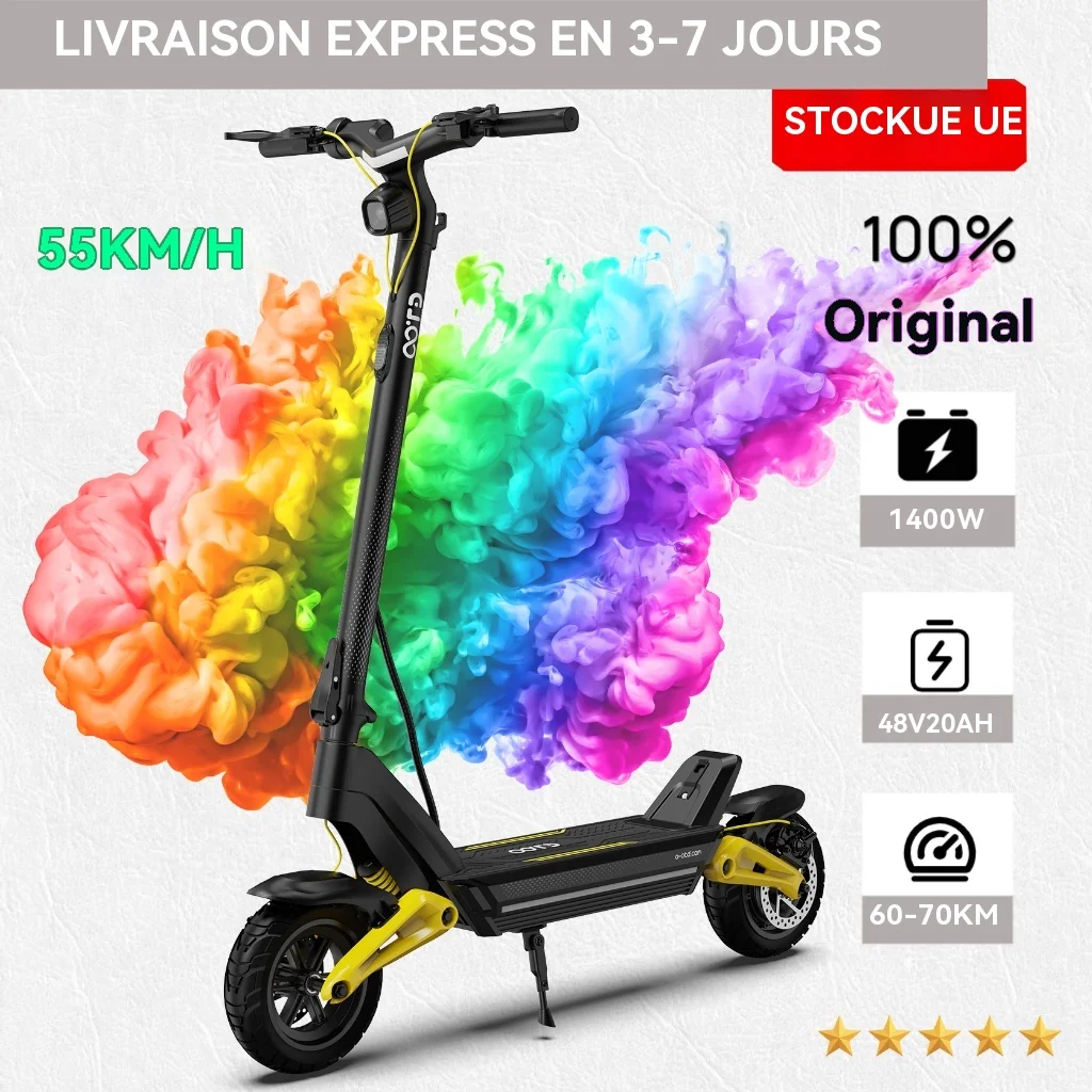 Trottinette électrique OOTD S10 10 pouces, connexion Bluetooth, application, 1400W, 48V, 20AH, vitesse maximale 55 km/h, autonomie 70 km, légère, double suspension