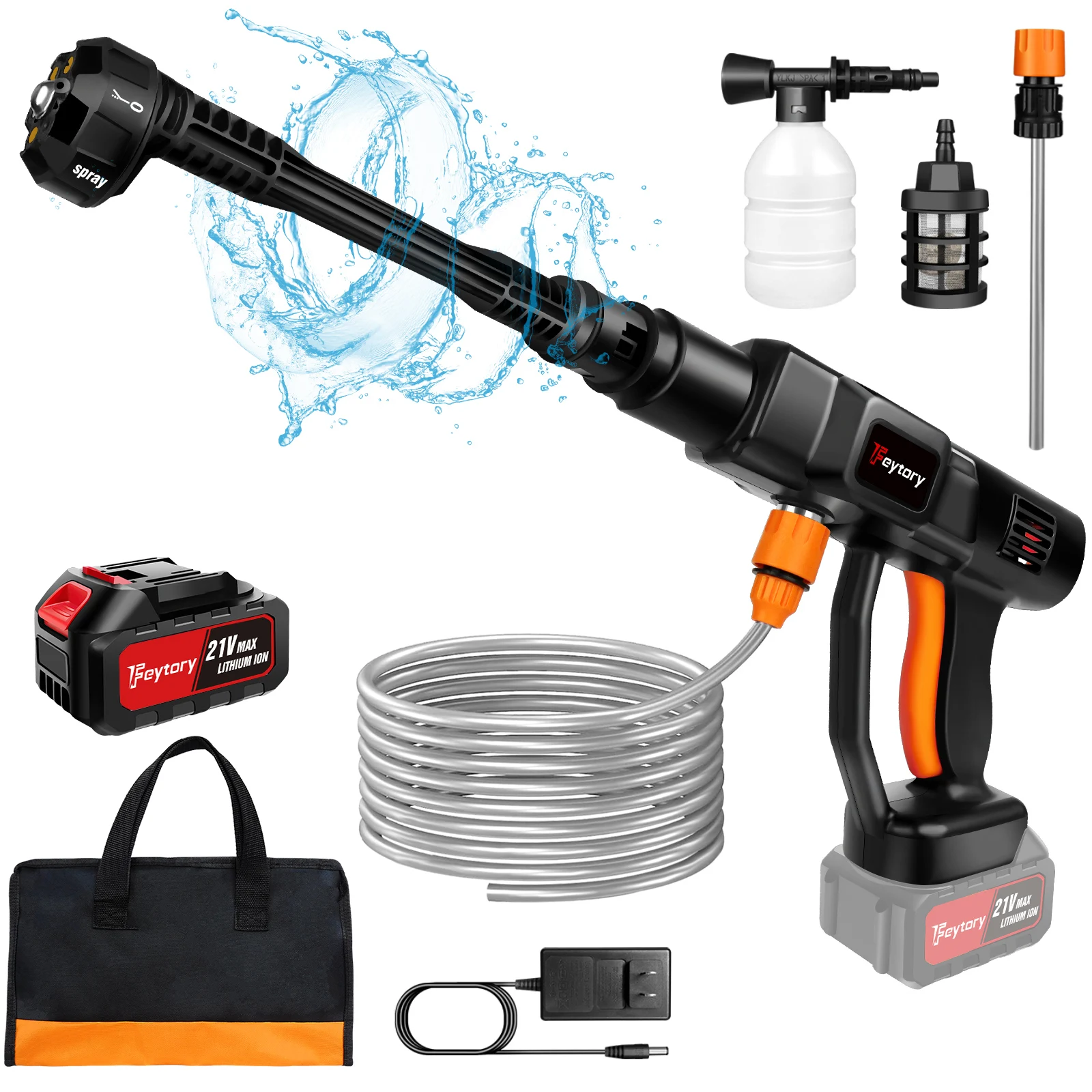 Idropulitrice Senza Fili con Ugello per Lavaggio Auto - Motore Brushless 652PSI, Ugello 6-in-1, 3 Metodi di Alimentazione Idrica, per Auto/Bici/Pavimenti/Giardino