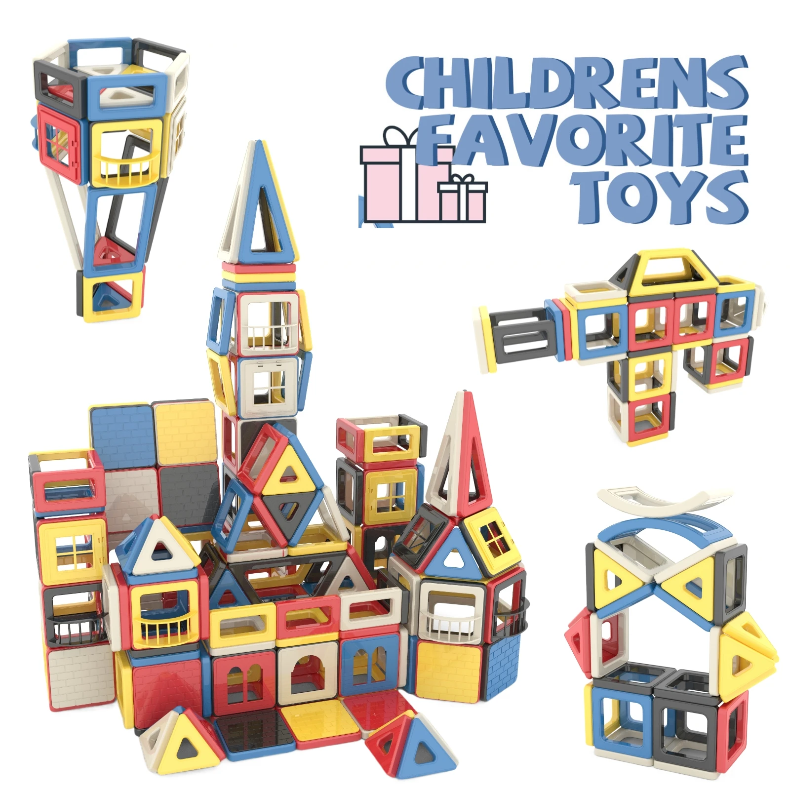 153Piece Magnetic Tiles Toys for 3 4 5 Year Old Girls Boys Castle Magnet Toy Building Block for Kids