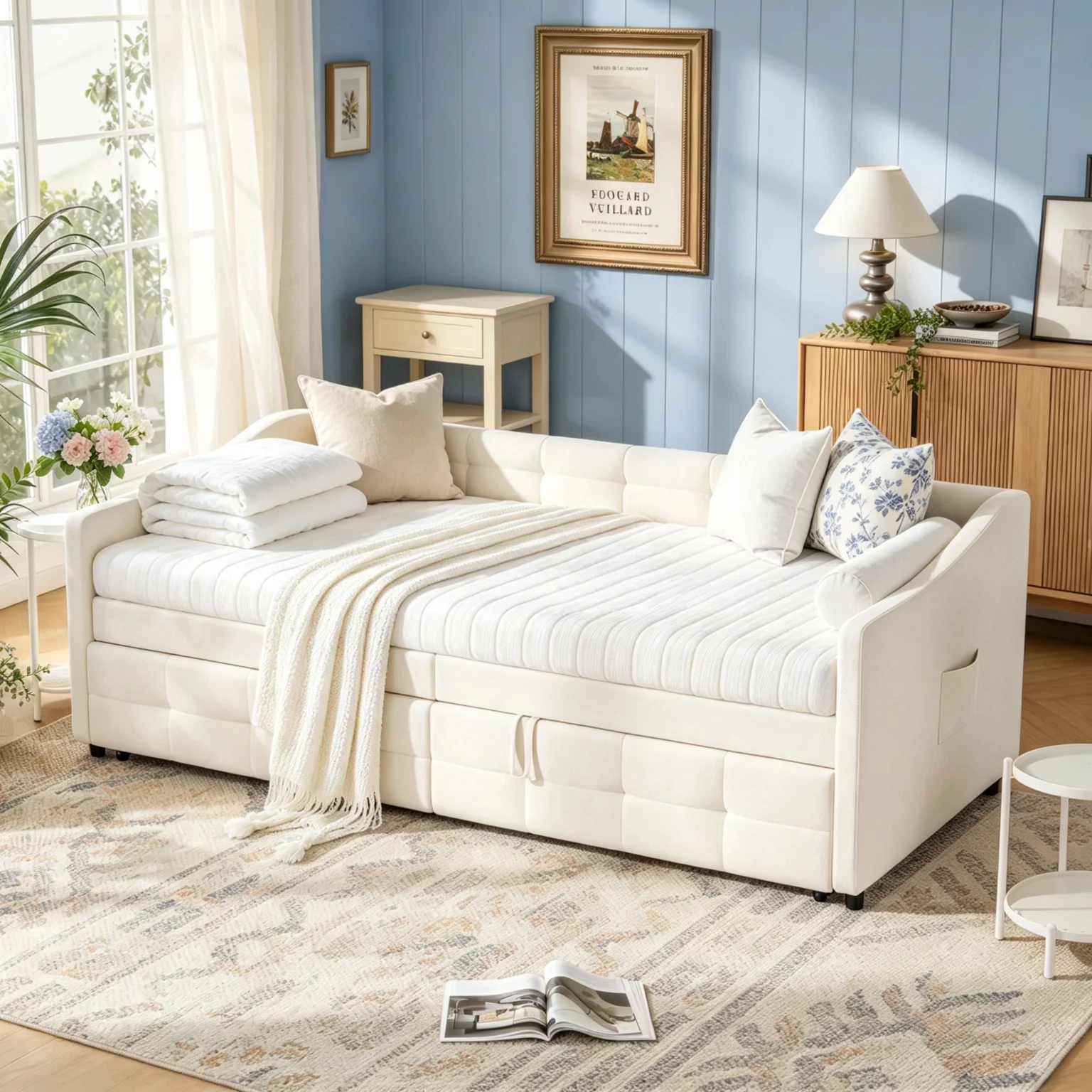 Rosahqnda Schlafsofa 90×200 cm mit ausziehbarem Schlafbereich, Samtbezug, Tagesbett mit Stauraum, platzsparendes Sofa für Wohnzimmer, Gästezimmer, Heimbüro, Grau, ohne Matratze.