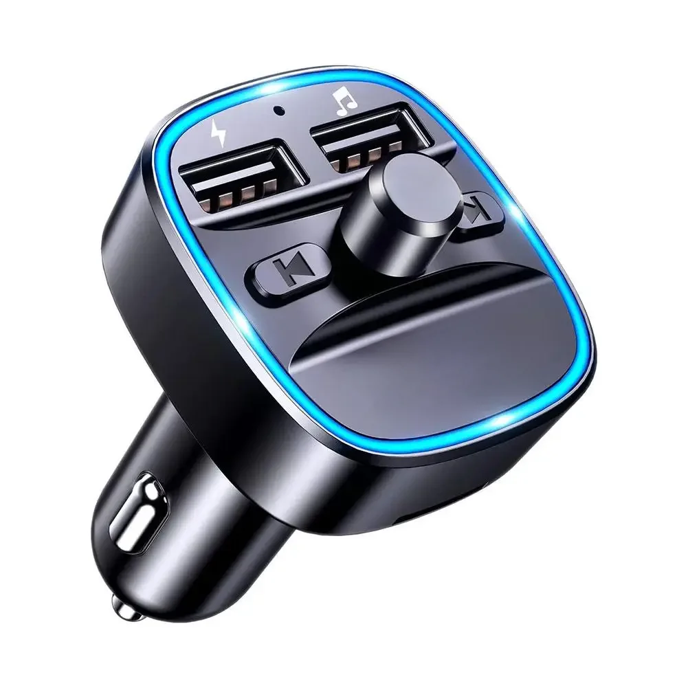 Adaptateur de voiture Bluetooth 5.0, double Port USB, chargement mains libres, lumière LED bleue, charge rapide, transmetteur FM, accessoires de voiture