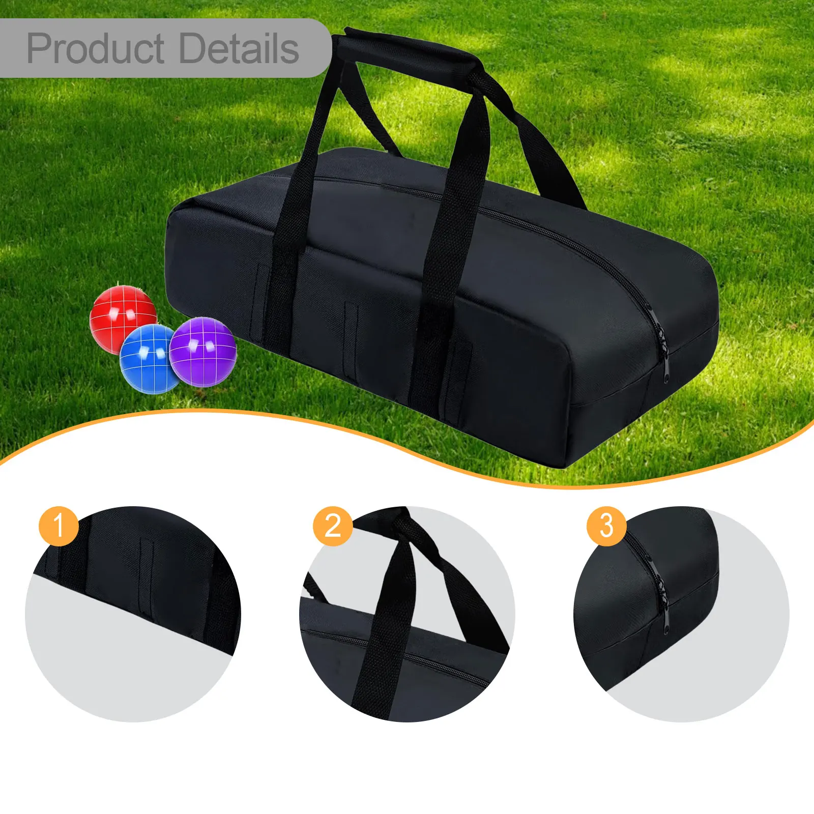 ​ Bolsa de almacenamiento profesional para bolas de Bocce, estuche de transporte con bolsillos, perfecto para deportes al aire libre, playa, patio trasero, bolsa para equipos deportivos ​ ​