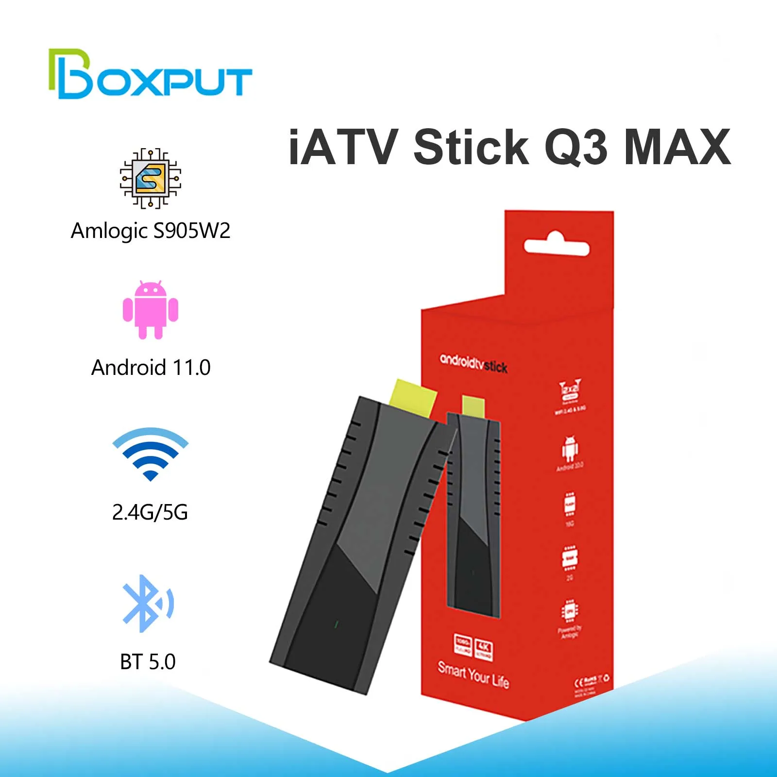 

Android 11 iATV Q3 MAX TV Stick Amlogic 905W2 Quad-core AV1 4K HDR TV Stick 2GB/16GB WiFi BT5.0 Voice Control Portable TV Box