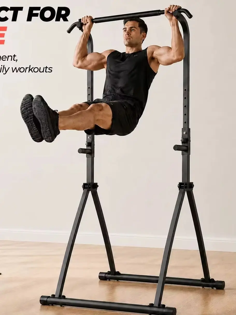 Faltbare Power Tower Klimmzugstange, höhenverstellbare Dip-Station, multifunktionales Fitnessgerät für das Home-Gym, Ganzkörper-Krafttraining, robustes Stahlgestell, 150 kg Tragfähigkeit.