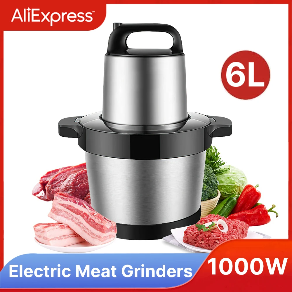 1000W Fleischwolf Küche Chopper 6L Elektrische Hause Fleischwölfe Edelstahl Gemüse Küchenmaschine Mixer Mixer