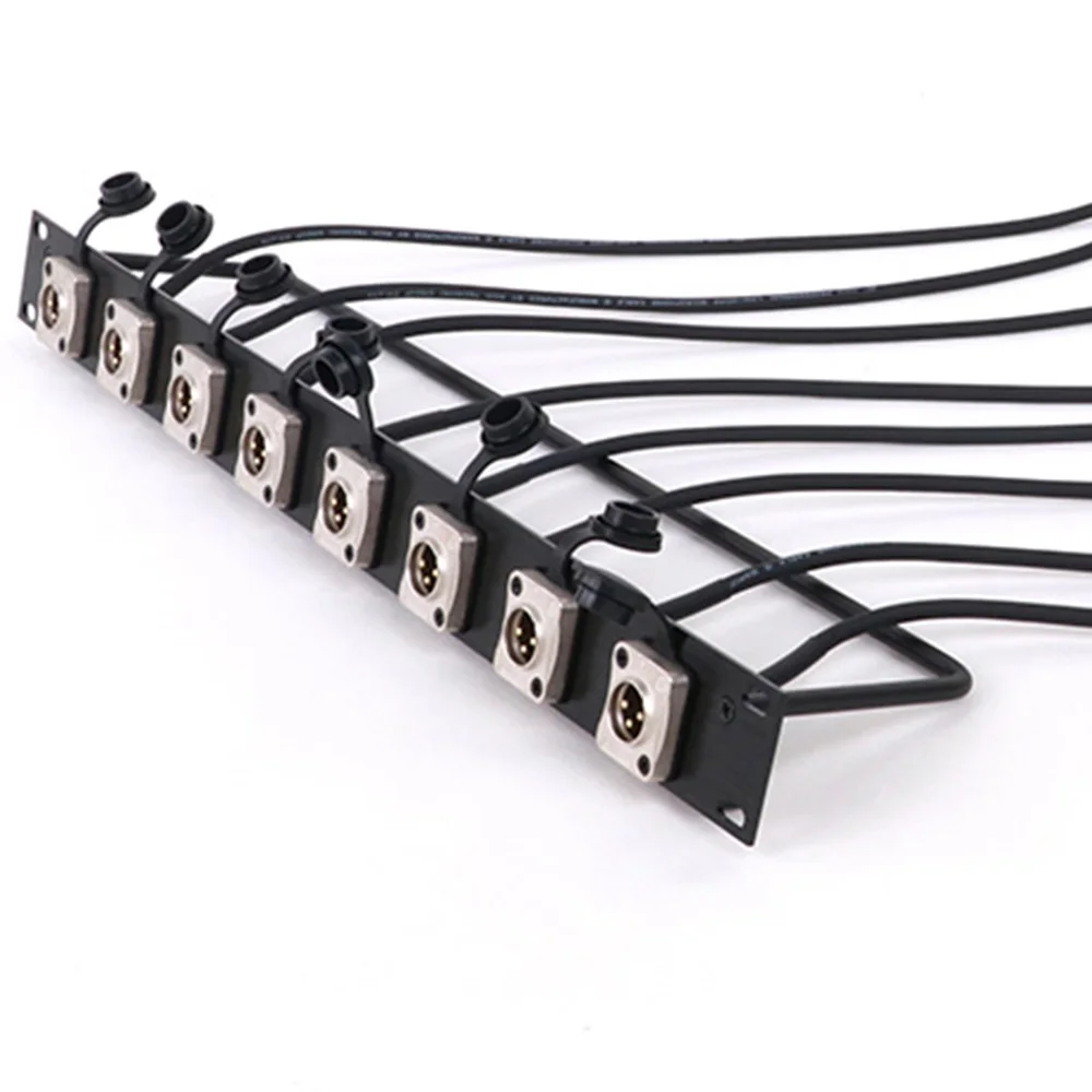 1pc Customized 1U Cabinet Panel 8 Way Jumper Rack,Waterproof 3Pin XLR Male/Female MIC Chassis Socket+Audio Shielded Wire Open