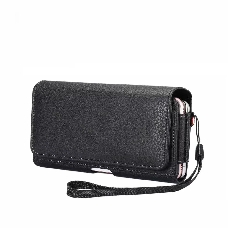 Portefeuille en cuir avec sangle double pochette, 2 supports de téléphone, étui à Clip de ceinture pour iPhone 15 Pro Max Samsung Xiaomi Huawei, étui de taille pour hommes