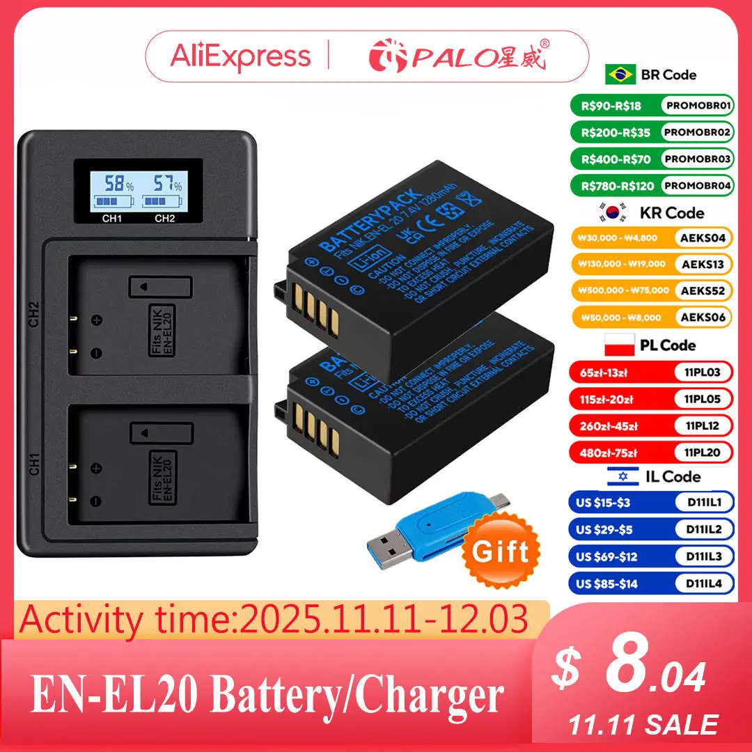 EN-EL20a EN-EL20 Аккумулятор/зарядное устройство для Nikon EN EL20 EL20a Coolpix P1000, 1 j1, 1 J2, 1 J3, 1 S1, 1 V3, A, A 1, AW1, DL24-500