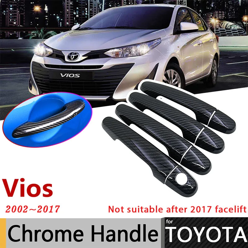 Black Carbon Fiber Exterior Door Handle Cover for Toyota Vios XP150 2002 2003 2004 2005 ~2020 Accessories Stickers Trim Chrome