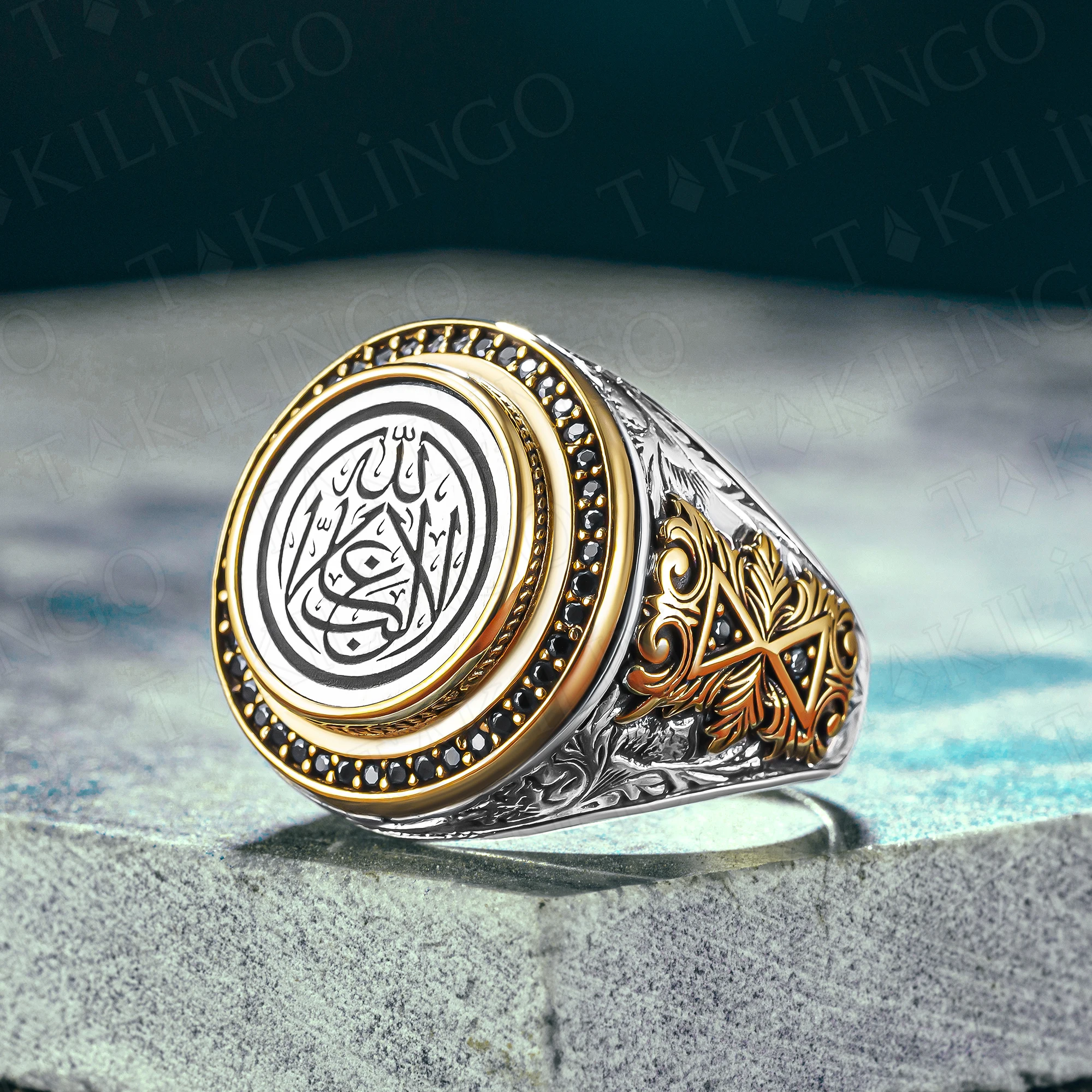 S925 Sterling Silver La Galibe Illallah Written Islamic Men's Ring Religious Muslim Jewelry Turkish Handmade Gift For Him