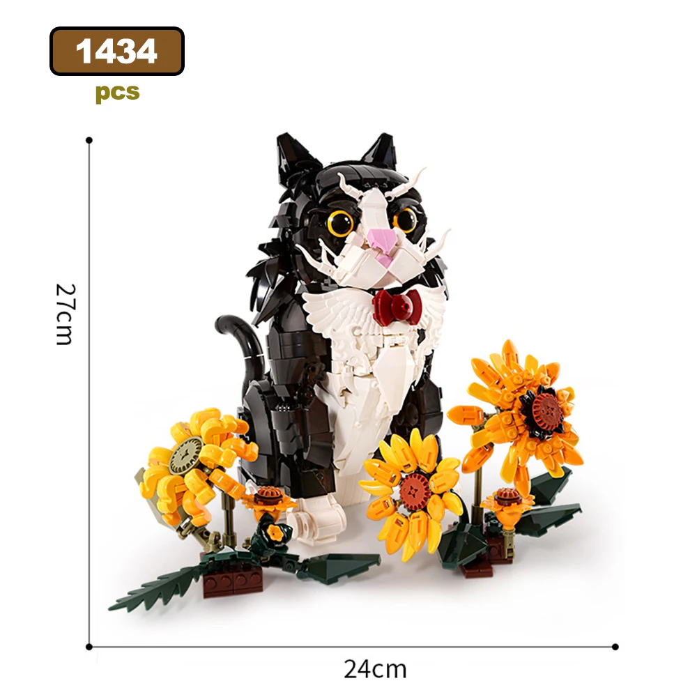MOC Konijn Kat Model Bouwstenen Creatief Plattegrond Wortelen Zonnebloemen Bureau Ornament Montage Dieren Bouwstenen Speelgoed DIY Cadeaus