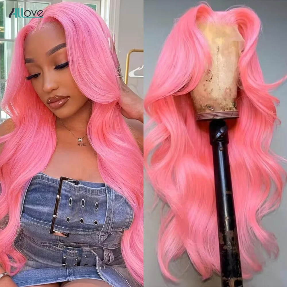 

Allove Pink Lace Front Wig Human Hair 13x4 Transparent Body Wave Wigs For Women Brazilian Remy Colored Human Hair Wigs