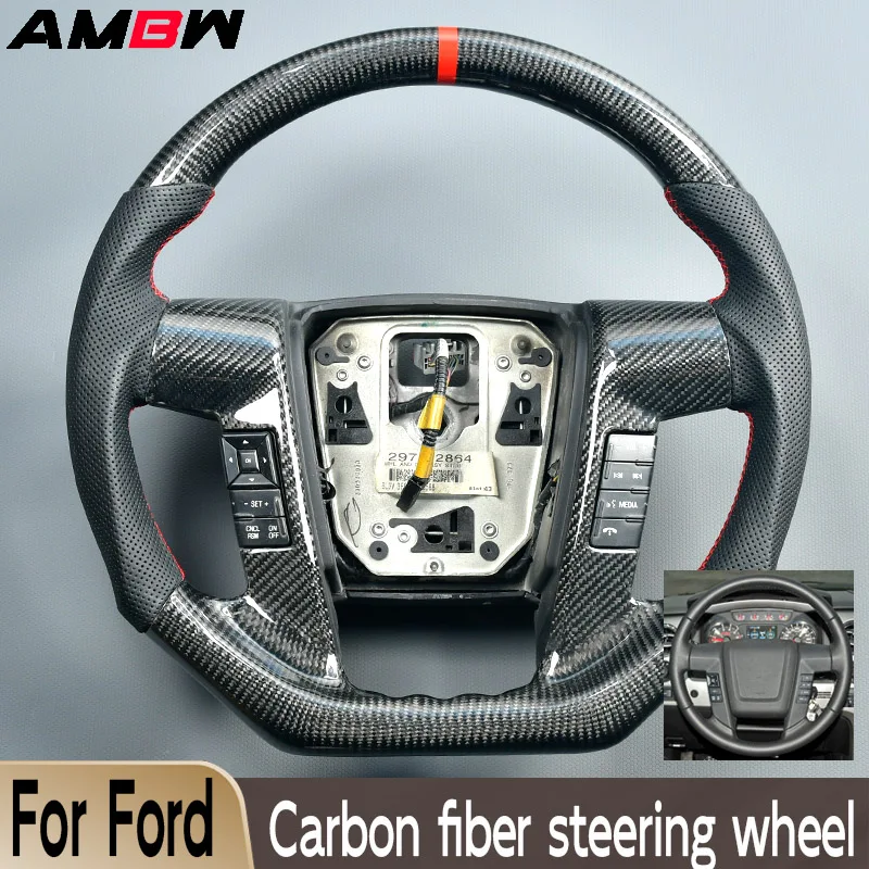 

LED customized Car Steering Wheel Carbon Fiber Perforated Leather Suitable for Ford Raptor F150 2012 2013 2014