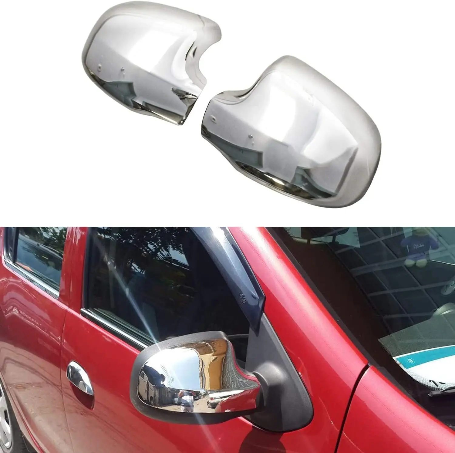 DACIA Mirror Covers | DUSTER 2012 + | SANDERO 2008 + | LOGAN + MCV 2008 + | Stainless Steel Exterior Mirror Covers, Chrome Rearview Cases, Side trims, 2 pcs, easy Installation