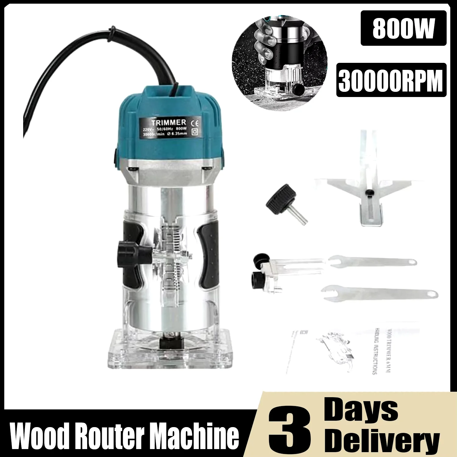 800W 30000RPM Wood Router Machine woodwork Electric Trimmer 1/4 Inch Wood Carving millilling products carenter Power drinking