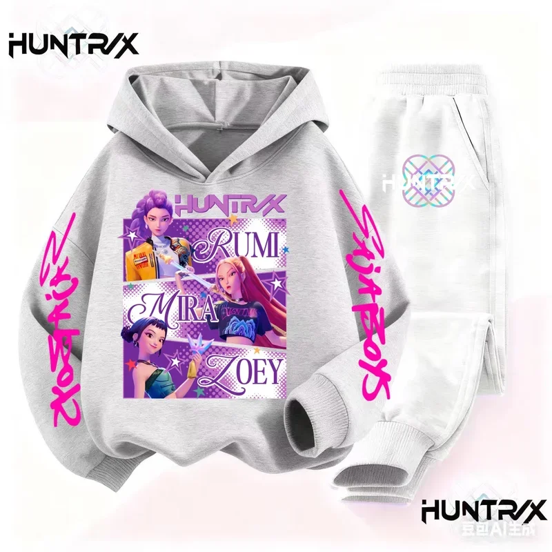 Одежда для мальчиков и девочек 2025 года, хит продаж KPop Demon Slayer, толстовка с героями мультфильмов для детей, комплект спортивных штанов, модная теплая повседневная детская одежда