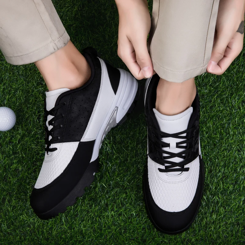 Wasserdichte Golfs chuhe Männer Frauen Leder rutsch feste stachellose Golfs chuhe leichte Golf trainings schuhe Golf Sportschuhe schwarz