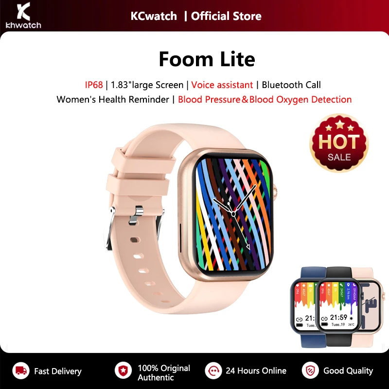

KHwatch FoomLite 1,83 "Мужские часы IP68 Водонепроницаемые часы BT5.0 Вызов кровяного давления и кислорода в крови Женские часы Часы для пар