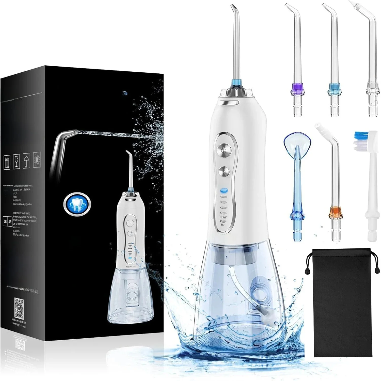 h2ofloss Dental Munddusche, tragbare Wasserflosser für Zahnspangen, wiederaufladbar, für Zuhause und Reisen, 5 Modi, wasserdicht