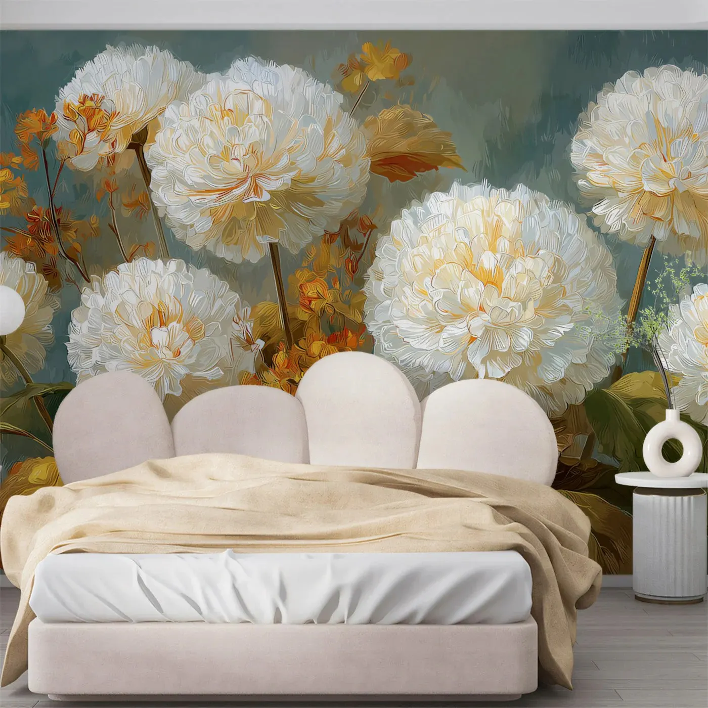 Floral Wallpaper Blue Self-Adhesive Wall Sticker