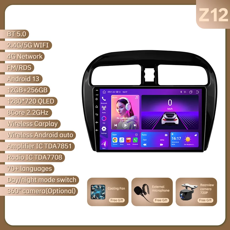 Eunavi 2 Din Android 14 Autoradio Multimidia Voor MITSUBISHI Mirage Spacestar Dodge Attitude 2012-2018 GPS Navigatie Carplay DSP