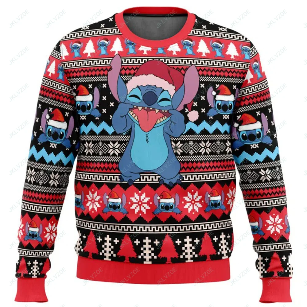 New Autumn and Winter Merry Christmas Top Lilo and Stitch Printing Women\'s Disney Pullover Tops Cartoon Anime Couple Hoodie