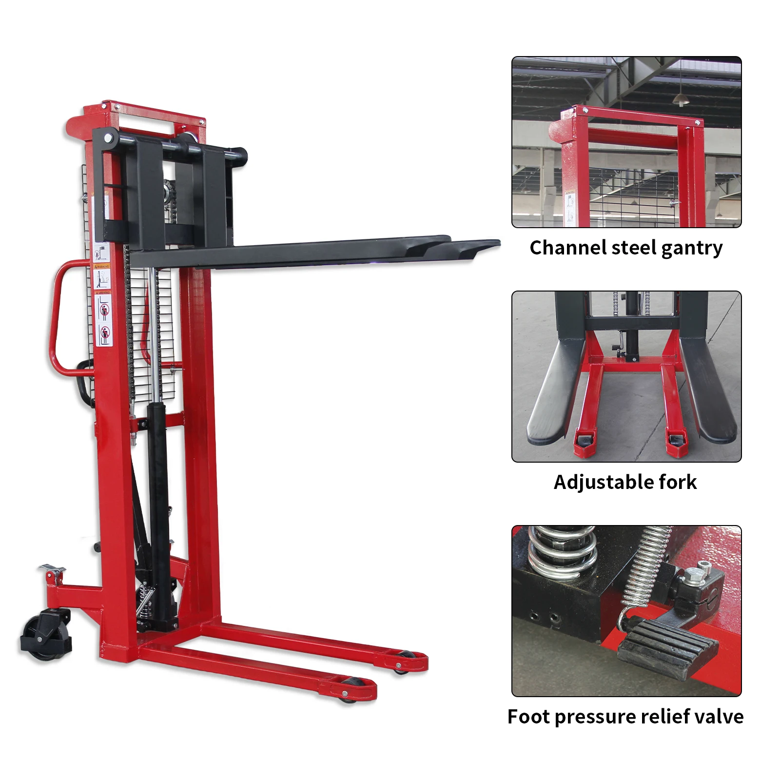 Manual Forklift Pallet Stakcer, Hydraulic Platform Lift, 3300lbs Hand Material Lift Truck Carrier with Adjustable Forks