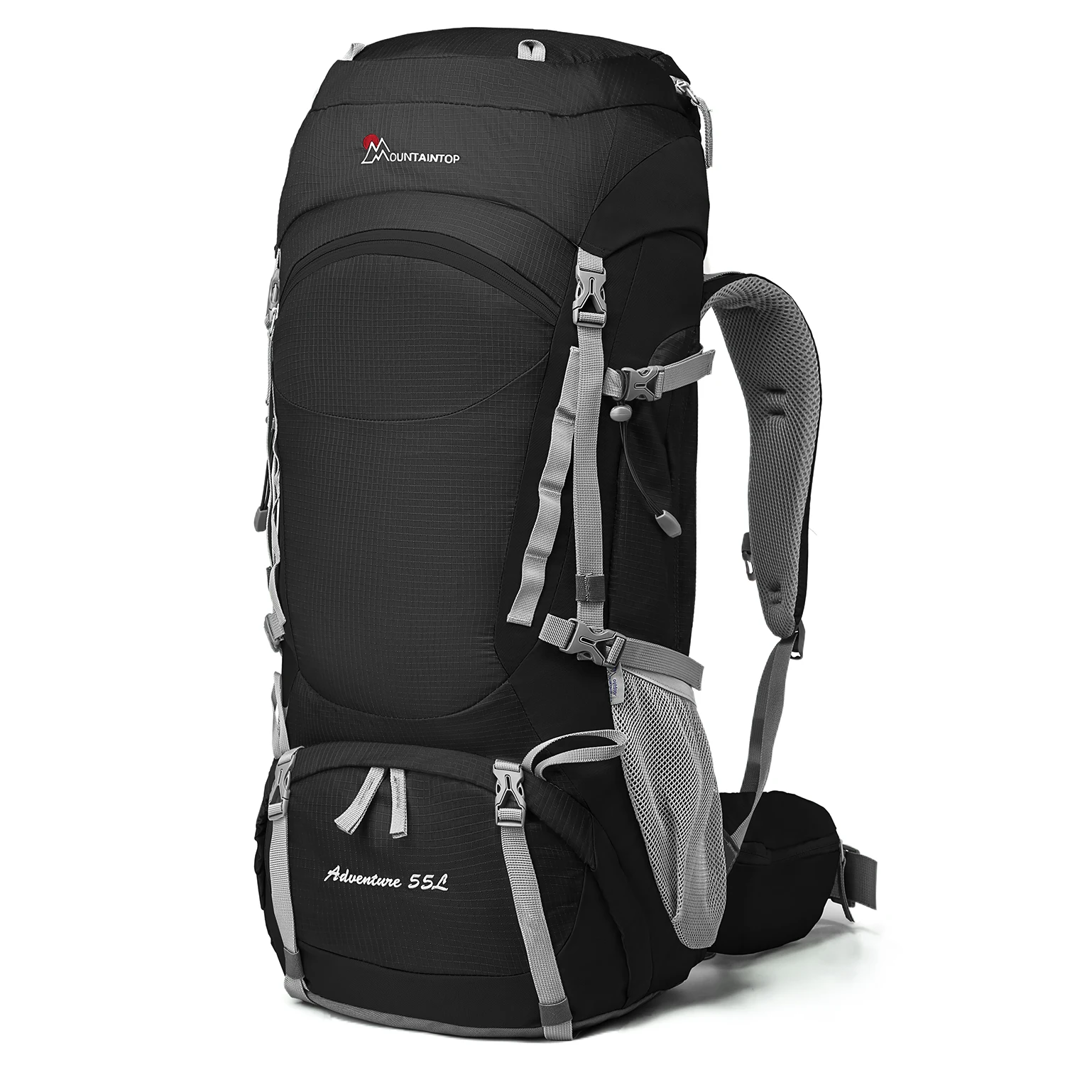 MOUNTAINTOP Ransel 55L dengan Resleting YKK dan Penutup Hujan untuk Mendaki Gunung, Berkemah, Bersepeda, dan Berpergian