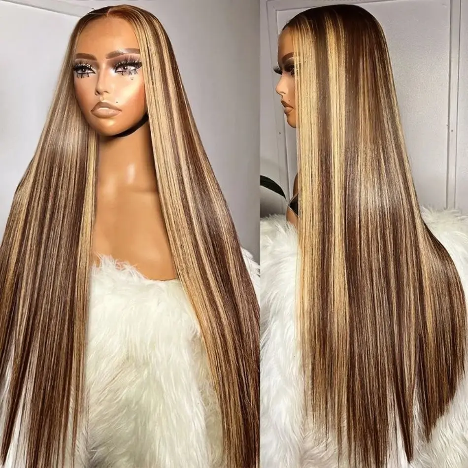 

34 Inch Highlight Bone Straight 13x4 Lace Front Human Hair Wigs For Women Pre Plucked Honey Blonde Colored 13x6 Lace Frontal Wig