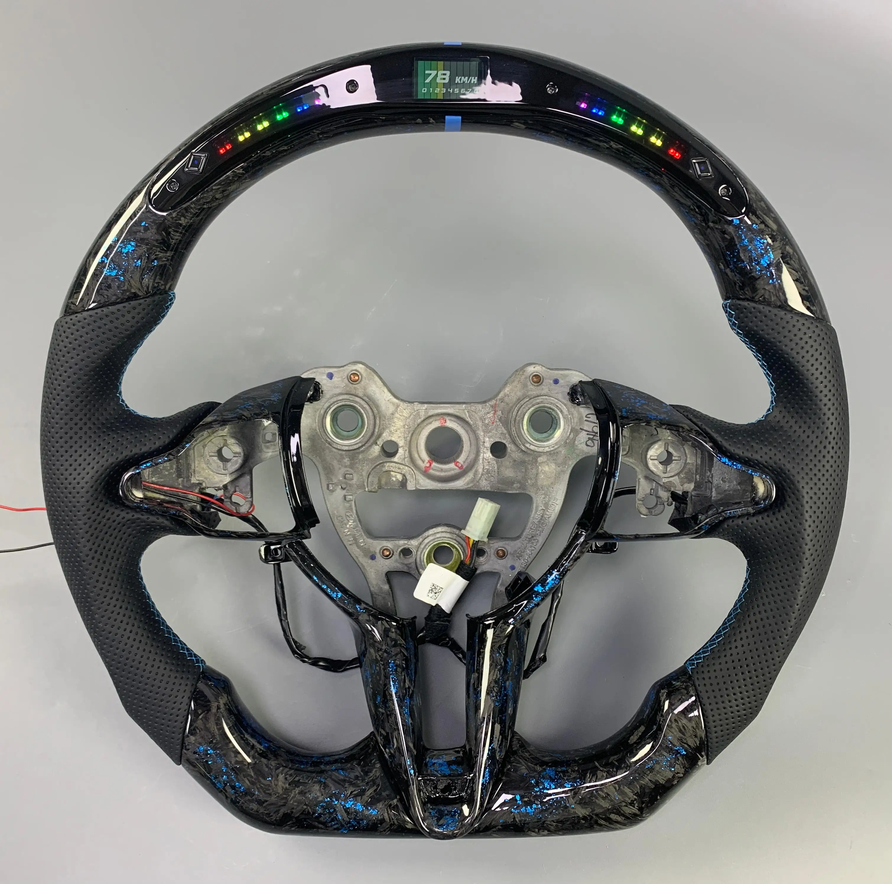 

Custom Car Interior Blue Forged Carbon Fibre Steering Wheel for Hyundai Elantra N I30N I20N Veloster N with Smart LED Display