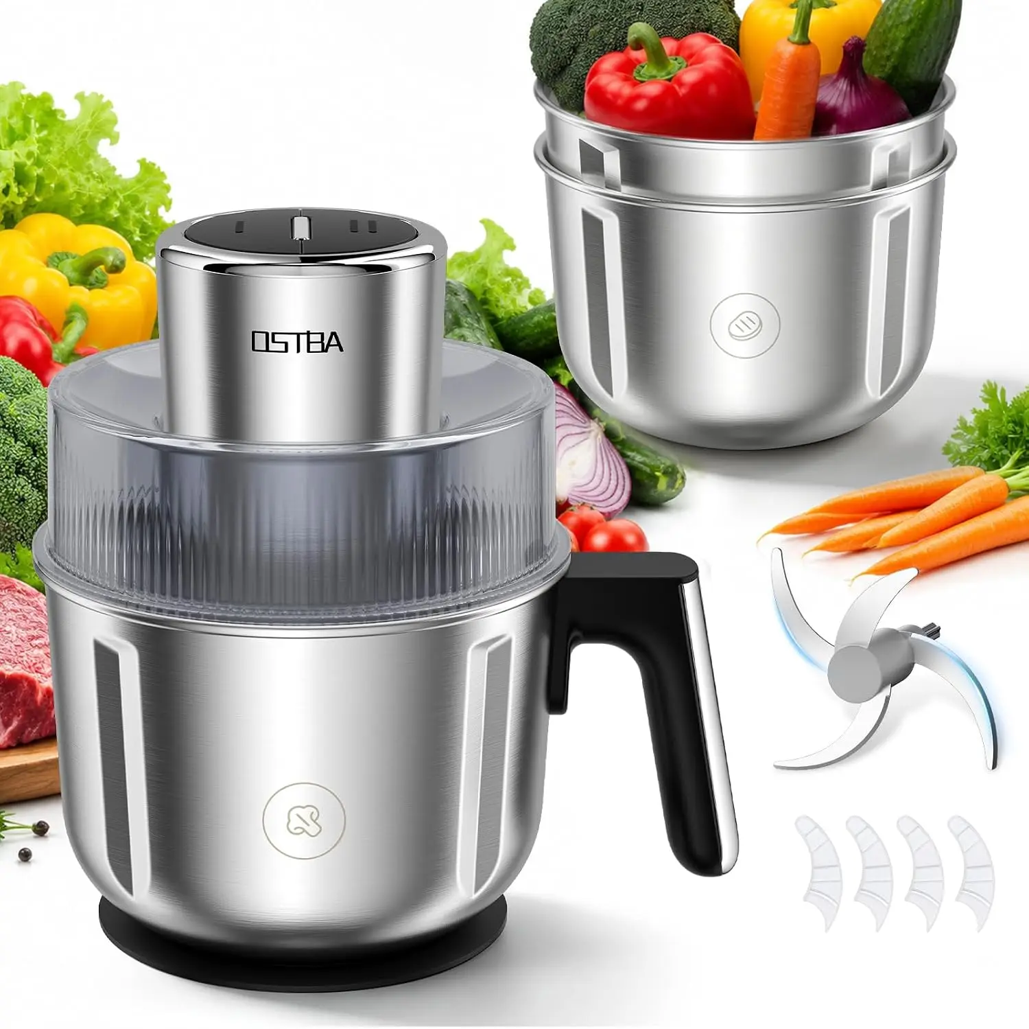 Food Processor with 3 Bowls, 350W Meat Grinder & Vegetable Chopper