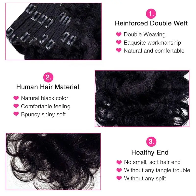 Body Wave Clip in Hair Extensions Real Human Hair Clip ins 100% Brazilian Hair Seamless Clip in Hair For Women 120 Gram