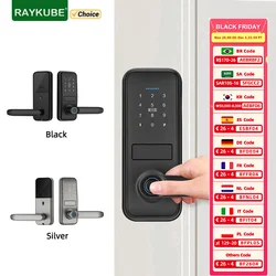 RAYKUBE P13 Tuya BLE cerradura de puerta biométrica inteligente con huella dactilar cerradura electrónica Tuya App Set huella digital/contraseña/desbloqueo de tarjeta