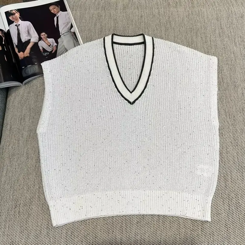 우아한 솔리드 컬러 브이넥라인 민소매 풀오버