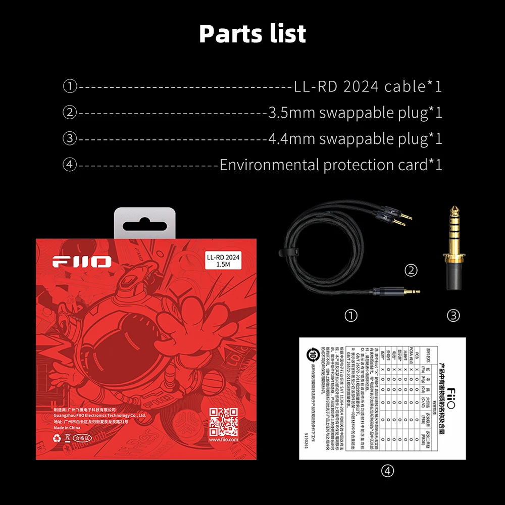 FIIO LL-RD 2024 argento monocristallino ad alta purezza 4.4mm/3.5mm maschio a doppio cavo per cuffie da 3.5mm