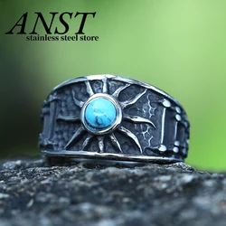 Vintage Dropshipping Fashion 2023 New Stainless Steel Sun Ring With Stone For Man Women Party Couple Gift For Teens