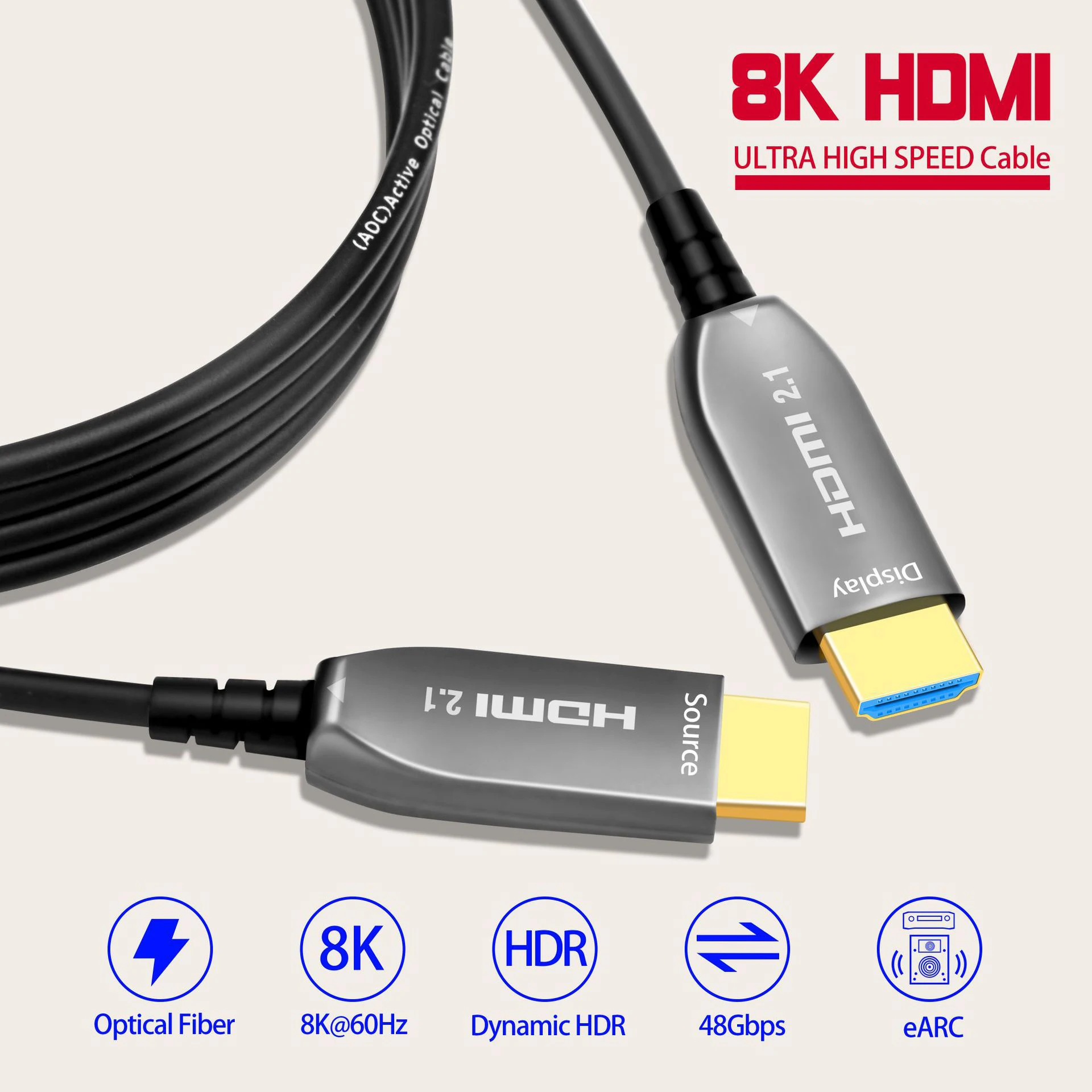 8K HDMI 2.1 Cable Fiber Optic For HD TV Box Projector PC Ps4 5 Display 8K60Hz 4K120Hz 10M 20M 30M 50M