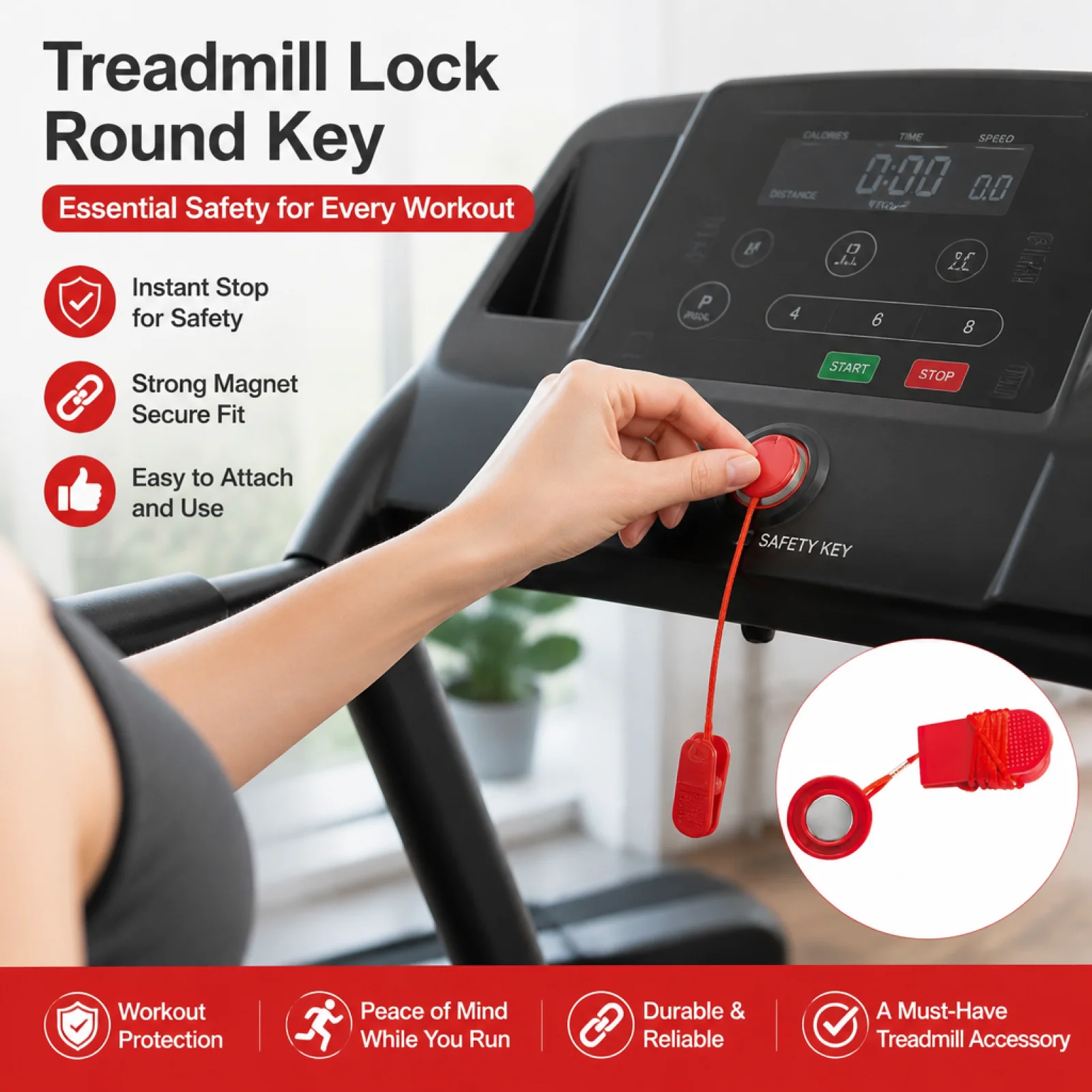 Safety Buckle Switch Start Key For Treadmill Safety Lock Key Plastic Switch Magnet Safety Key For For Running Exercise