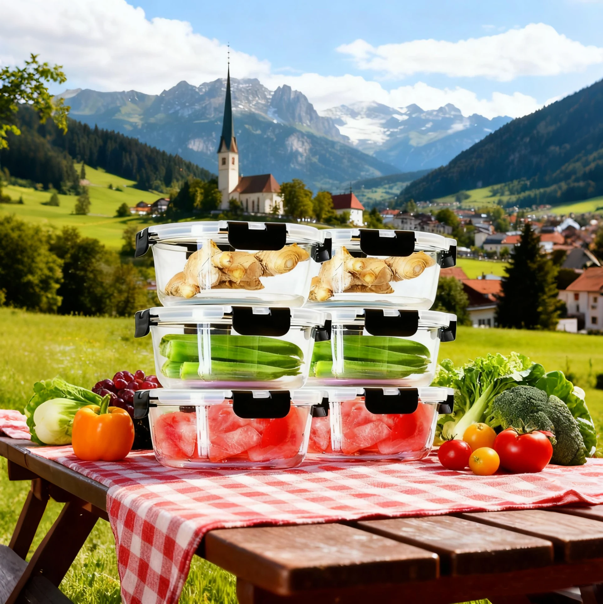 6 x 950ml Glas-Lebensmittelbehälter mit luftdichten Deckeln, geeignet für Kühlschrank und Mikrowelle, BPA-frei. – Detail 1