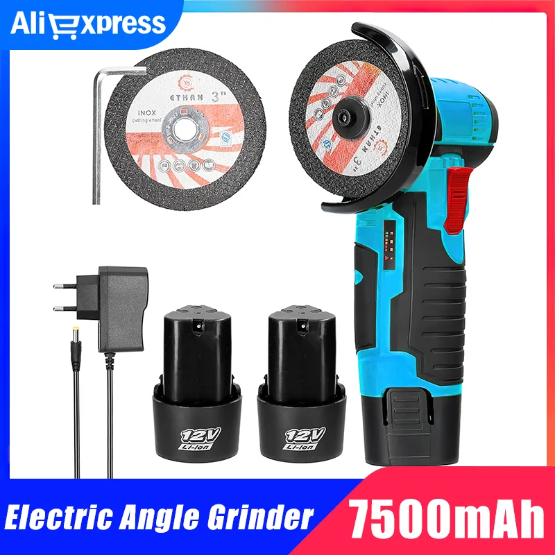 12V Cordless Electric Angle Grinder 200W 19500rpm Mini Polishing Grinding Machine Diamond Cutting Power Grinder With 2 Battery