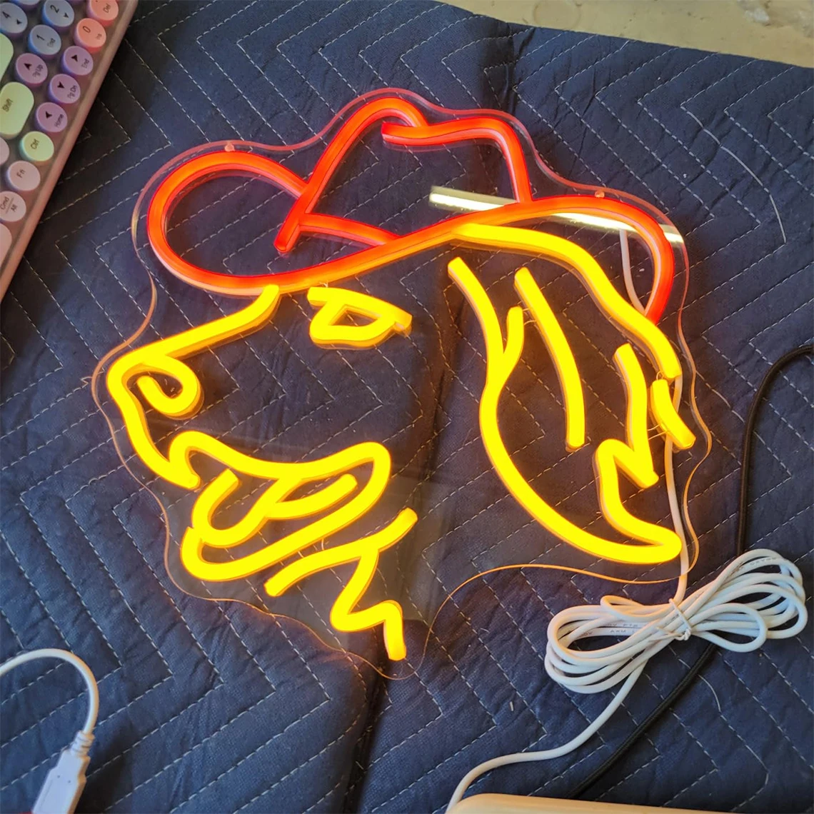 Golden Retriever Neon Sign Cute Dog with Cowboy Hat Sign for Pet Shop Bedroom Bar Home Decor Dimmable Animal Neon Birthday Gift