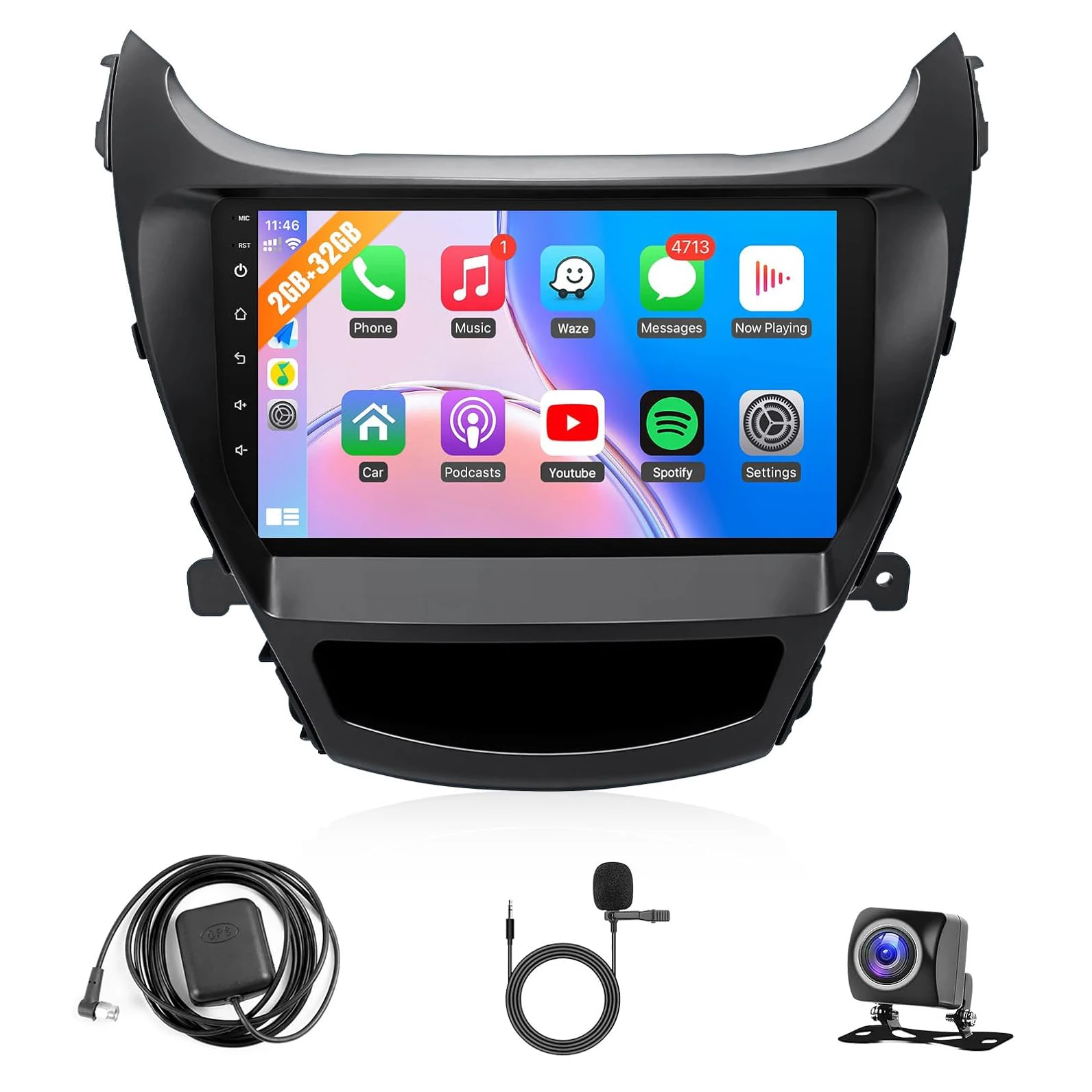 

9-дюймовый сенсорный экран для Hyundai Elantra с CarPlay, Android Auto, Bluetooth, FM, GPS, WiFi, камерой, Mirrorlink, SWC+MIC