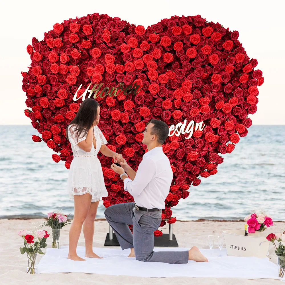 

Uflower Luxury 5D Red Rose Love Heart Shaped Flower Wall Party Wedding Backdrop Floral Arrangement Frame Flower Row